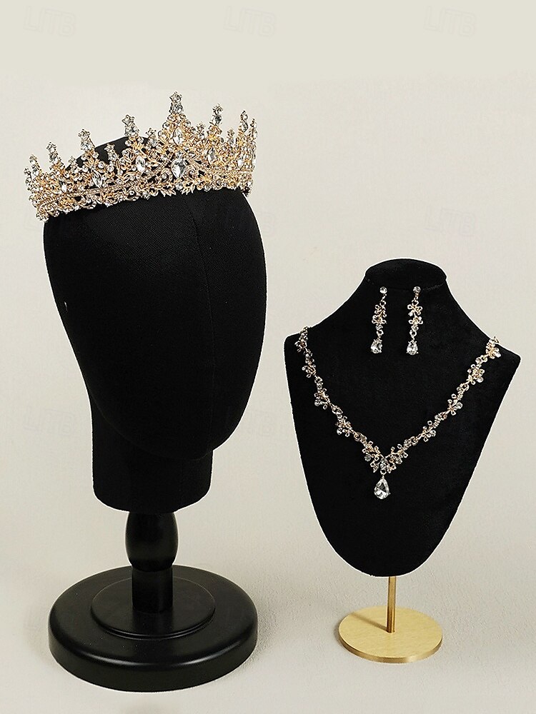 glitrende diamant tiara krone og halskjede sett – gullbelagte brudesmykker med øredobber, perfekt for bryllup, konkurranser og spesielle anledninger 2025 - $19.99 –P2