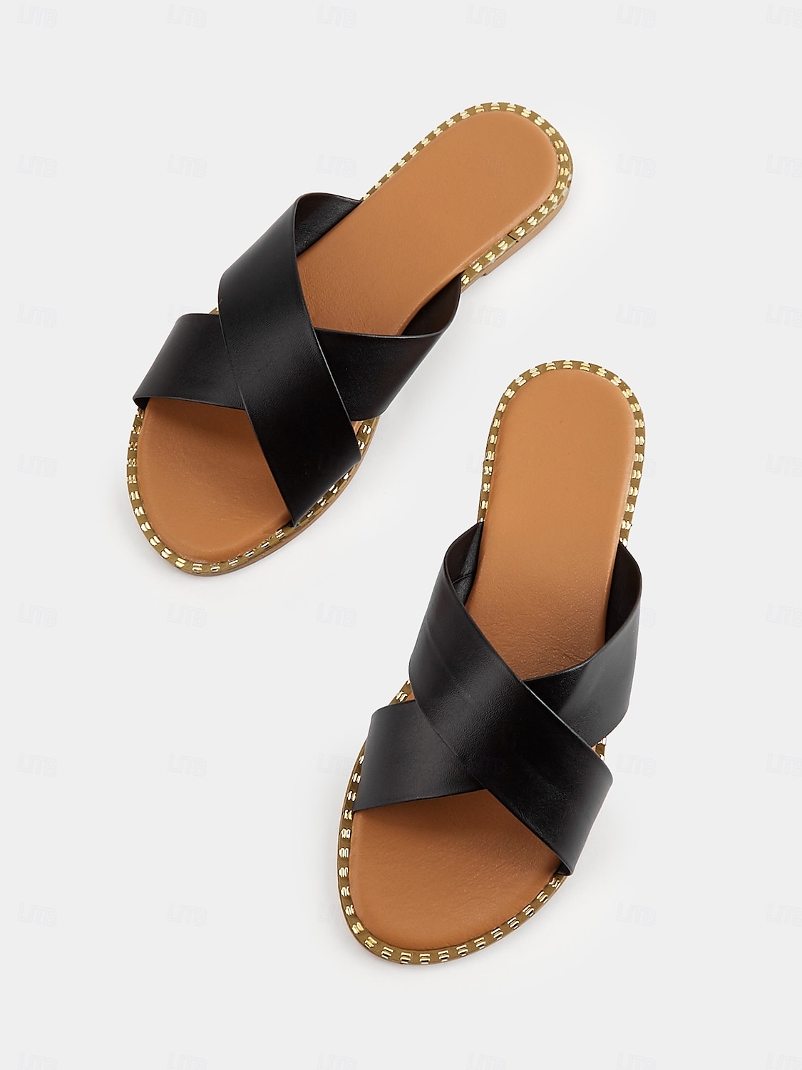 fekete keresztpántos lapos csúszó szandál nőknek - lezser nyári slip-on kényelmes talppal 2025 - $19.99 –P1
