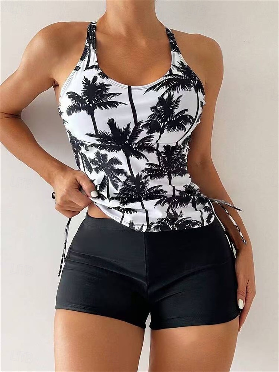 Dam Badkläder Bikini 2 st Pojkeben Baddräkt Öppen rygg Smal Semester Standkläder Grafisk U-hals Ärmlös Baddräkter 2025 - $26.99 –P1