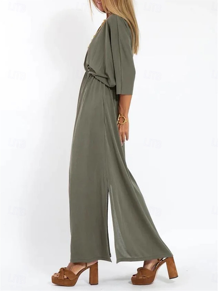 Dames Maxi-jurk Casual jurk A lijn jurk Stijlvol Basic Casual Vakantie Dagelijks Normale pasvorm Effen Halve mouw V-hals Zwart Leger Groen Zomer Lente 2025 - GBP £28.99 –P3