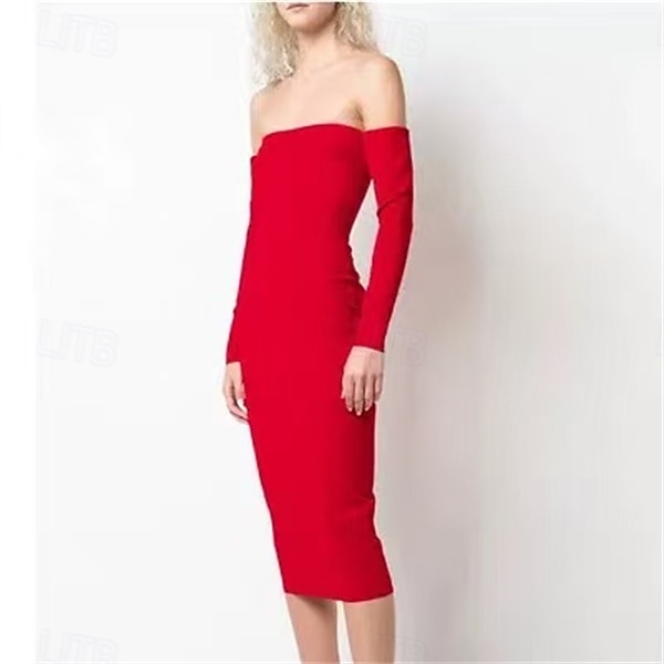 Robe blanche de réception petites robes boho robes de mariage fourreau  colonne épaules nues à manches 3/4 longueur thé en tissu extensible costumes de mariée robes de mariée avec drapés couleur unie de 2025 ? $176.99 –P5