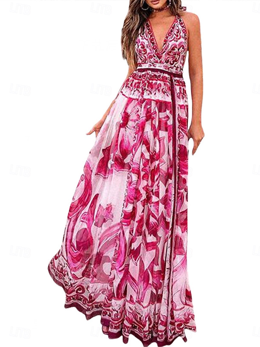 Mujer Vestido Midi Vestido de Columpio Elegante Casual Vacaciones Fiesta Diario Ajuste regular Floral Manga Corta Escote en Pico Rosa Verano 2025 - $33.99 –P3