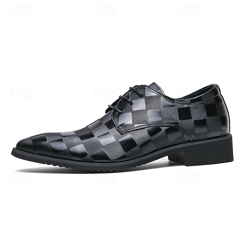 scarpe oxford da uomo in similpelle con motivo a scacchi neri - scarpe eleganti con lacci per lavoro, matrimoni e occasioni speciali del 2025 a $42.99 –P4