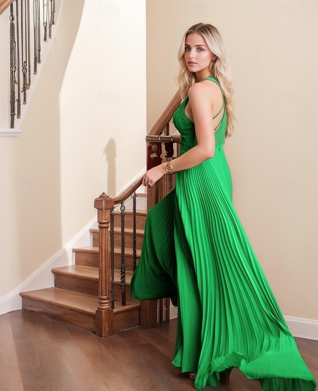 Sheath  Column Kveldsdrakt Elegant Kjole Formell Kveldsfest Gulvlengde Uten Ermer V-hals Stretch Chiffon med Prega 2025 - $181.99 –P4