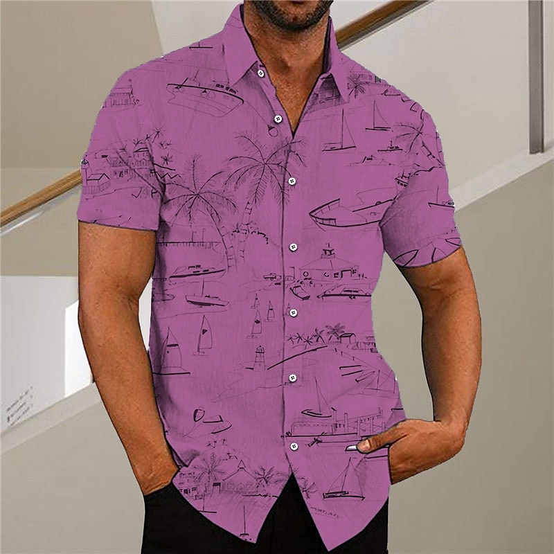 Bărbați Copac de cocos graffiti Plante tropicale Cămașă Cămașă hawaiană Cămașă Aloha Manșon scurt Cămașă Răsfrânt Modă Designer Casual În aer liber Stradă Casual Alb Galben Verde Deschis Imprimeu S M 2025 - $24.99 –P8