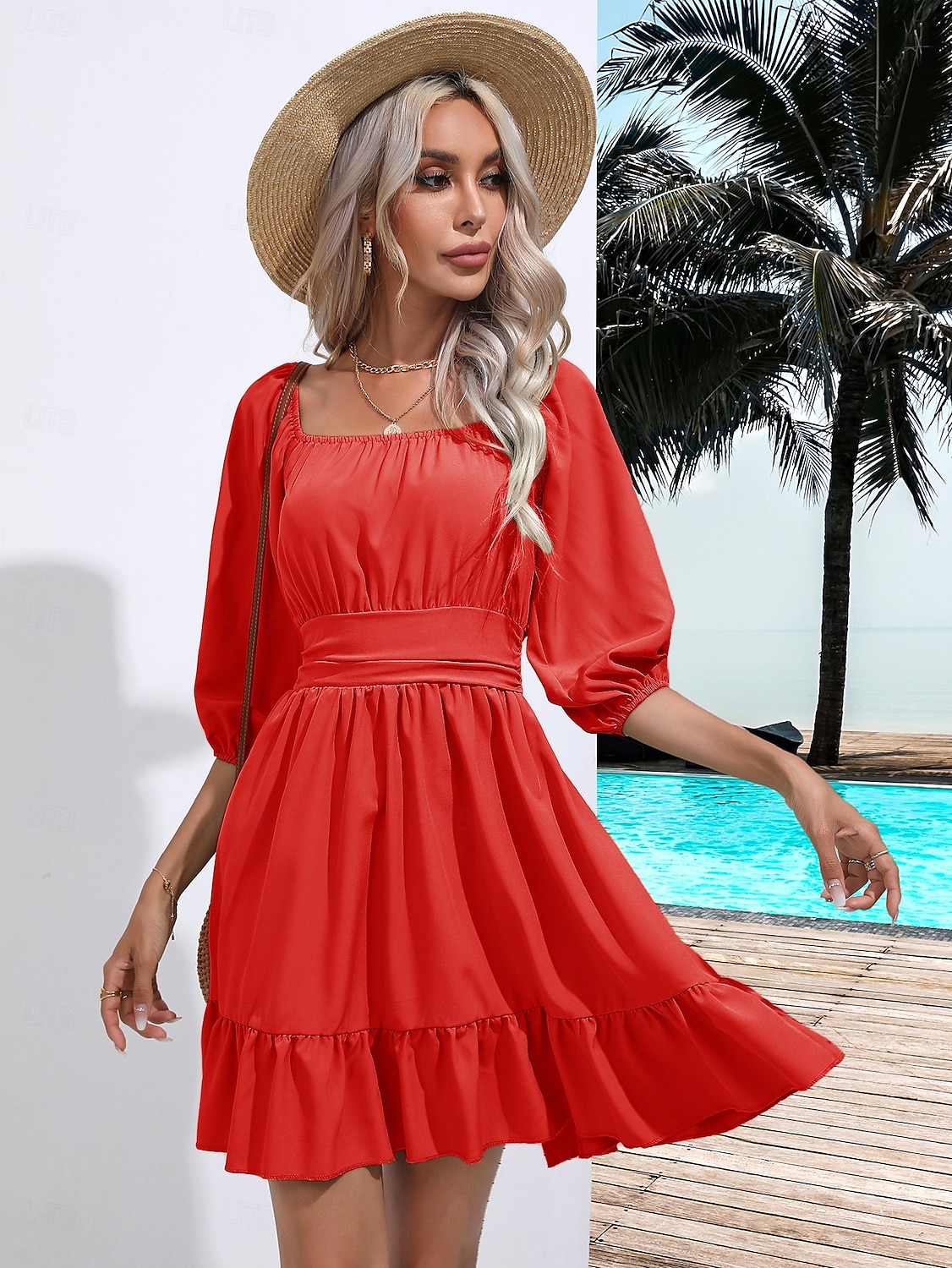 Valentýn Dámské Běžný Mini šaty Boho Chic šaty Áčkové šaty Čechy stylové Klasické Lucerna rukáv Dovolená Párty Denní Tvarovaný potah Bez vzoru Bez rukávů Hranatý Černá Bílá Světlá růžová Rubínov 2025 - $28.99 –P12