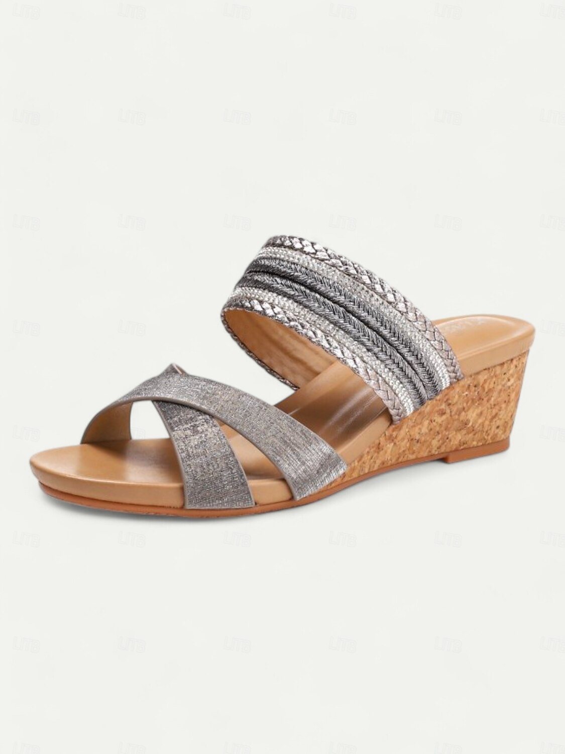 eleganckie sandały damskie typu slip-on z błyszczącymi paskami – wygodne sandały na grubym obcasie na imprezy, wesela i specjalne okazje 2025 - $34.99 –P4