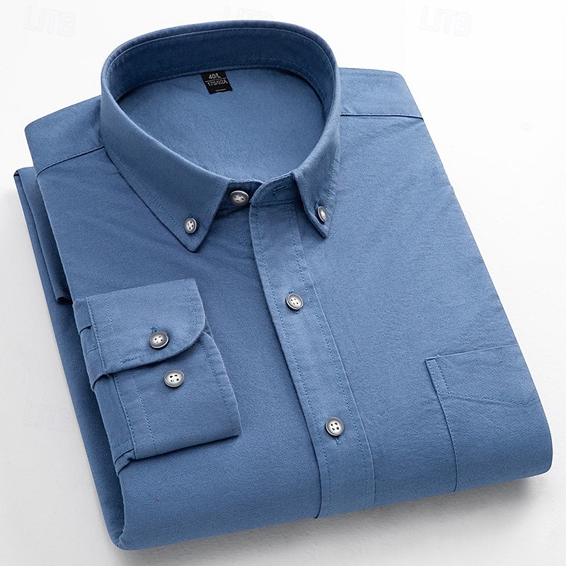 Men's Dress Shirt Oxford Shirt Solid Color Formal Black White Wine Orange Long Sleeve Shirt Collar Spring, Fall, Winter, Summer Clothing Apparel Buttons 2025 - $34.99 –P14
