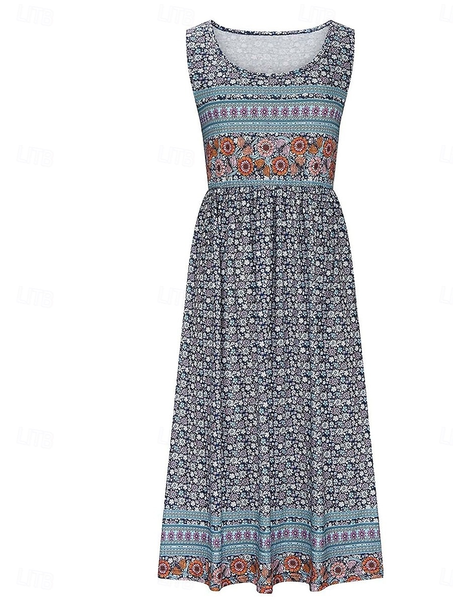 Női Midi ruha hétköznapi ruha Boho ruha Elegáns Szüret Stílusos Vakáció Napi Normál Grafika Ujjatlan Terített nyak Fekete Medence Szürke Világoskék Nyár Tavasz 2025 - $24.99 –P3