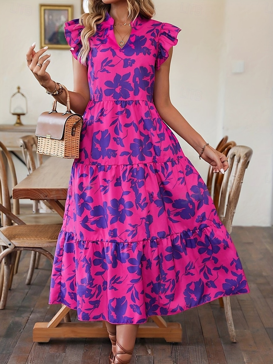 Damen Maxidress Casual kleid Schaukelkleid A Linie Kleid Tank-Top Kleid Stilvoll Brautkleider schlicht Urlaub Täglich Regular Fit Blumen Ärmellos V Ausschnitt Gelb Purpur Sommer 2025 - $32.99 –P6