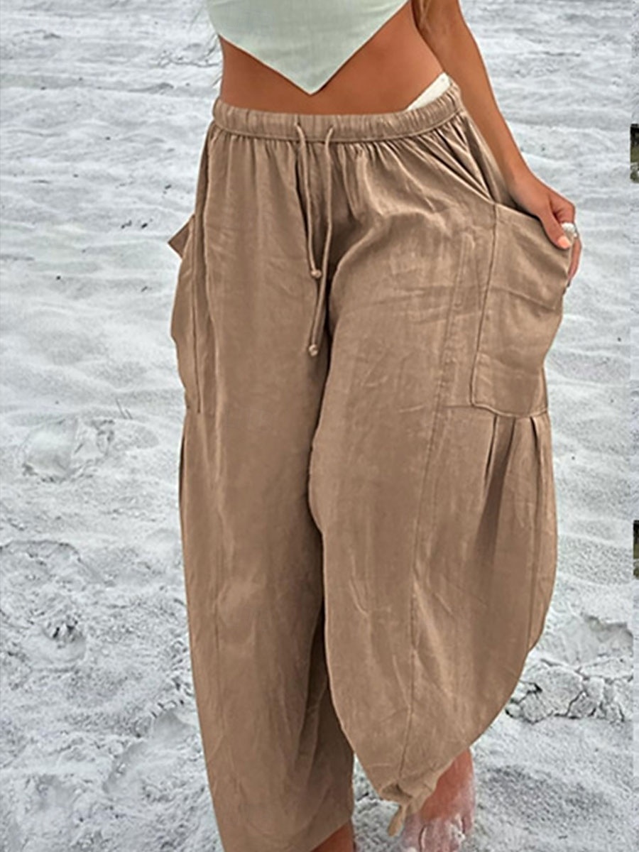Per donna Pantaloncini in cotone e lino Pantaloni ispirati al lino Pantaloni in cotone e lino Moda Streetwear Lunghezza intera Vita Alta Semplice Tasca Fascia Elastica Comodo Morbido Confortevole del 2025 a $21.99 –P1