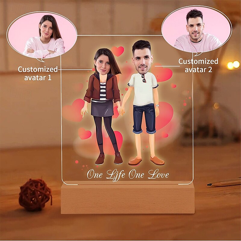 Personalized Acrylic Night Light - Customized Couple Holding Hands Design with Big Head Photos Perfect Gift for Lovers Wedding Anniversary 1pc 2025 - $24.99 –P5