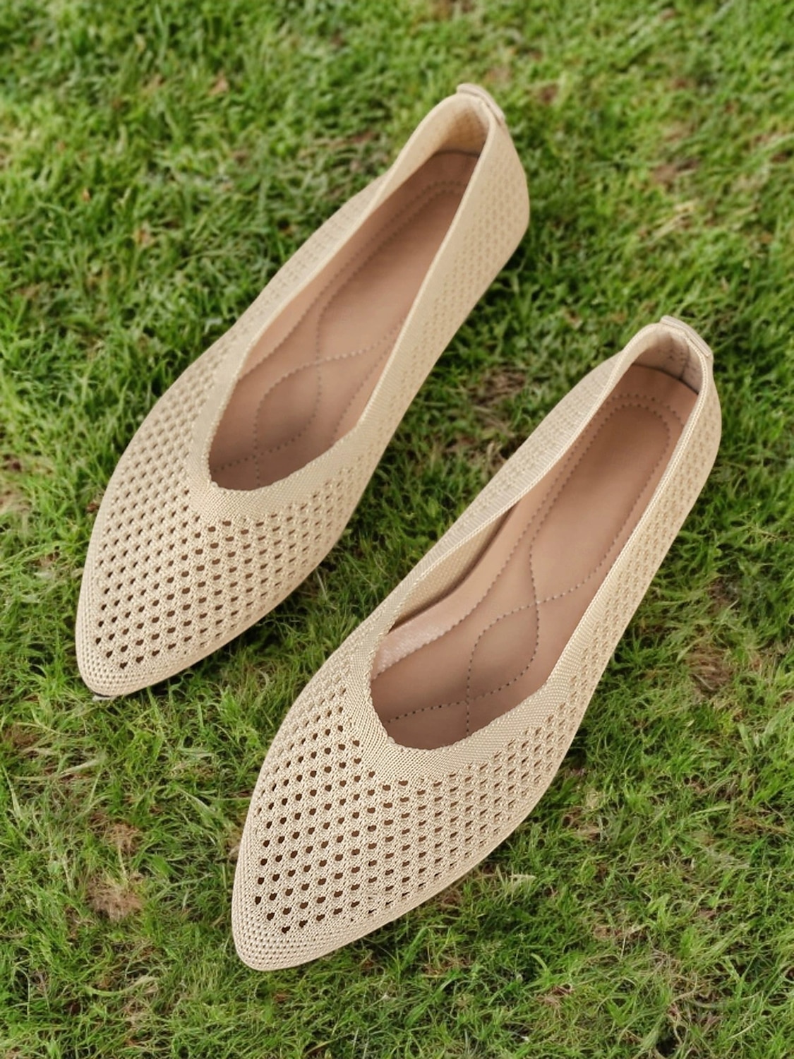 Women's Beige Slip-On Fly-knit Flats with Breathable Mesh Design, Lightweight Sole, and Comfortable Fit for Casual Summer Wear and Daily Outfits 2025 - $19.99 –P4