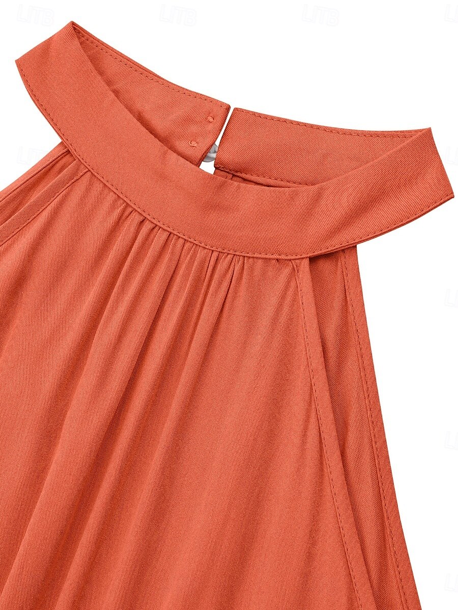 Women's Normal Jumpsuit Active Solid Color Sleeveless Halter Neck High Waist Tie Belt Vacation Daily Regular Fit Red Green Summer 2025 - $42.99 –P5