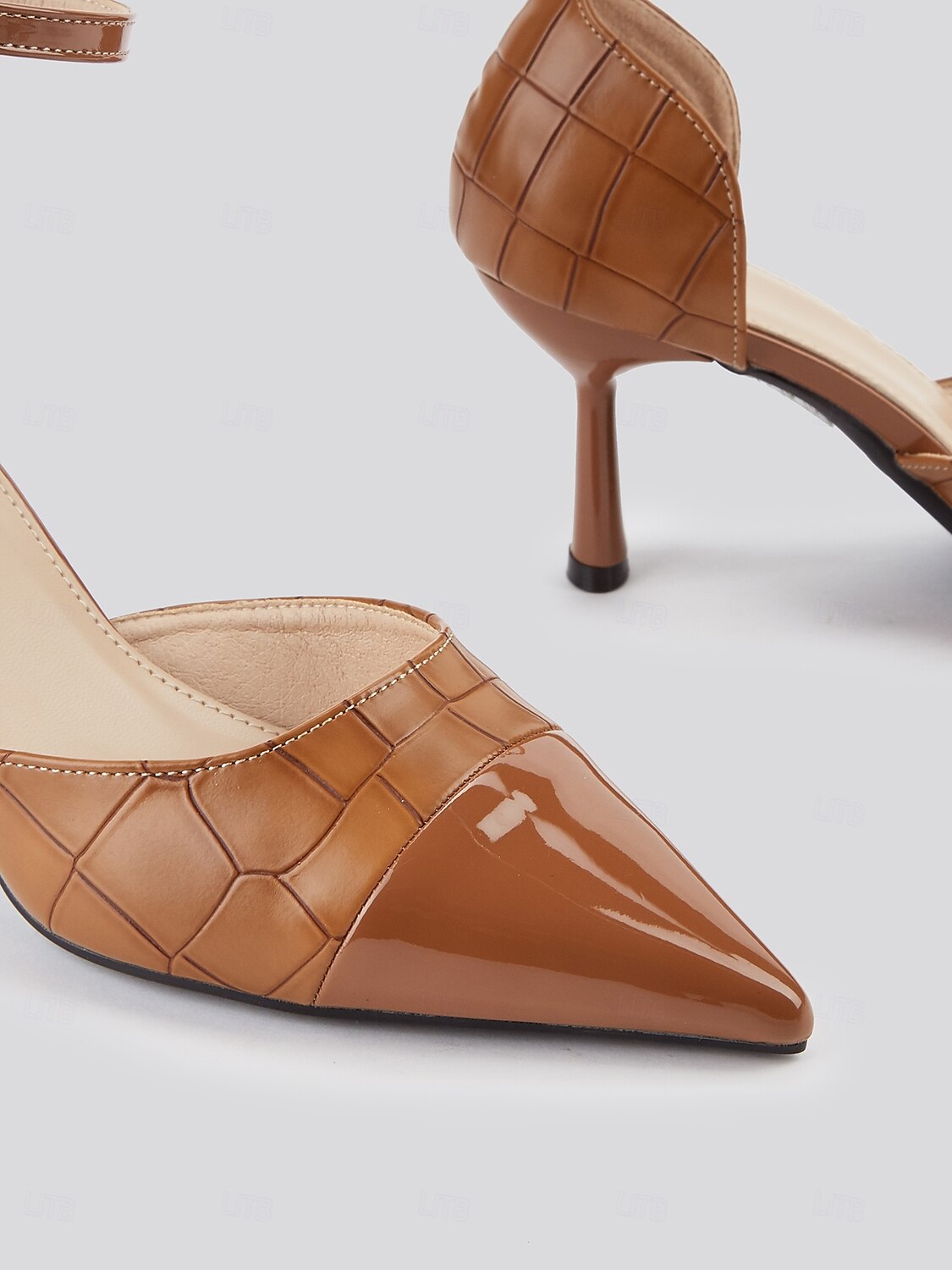 dámské hnědé sandály na vysokém podpatku s krokodýlím vzorem špičaté špičky s páskem kolem kotníku – elegantní společenské a kancelářské boty pro formální příležitosti 2025 - $34.99 –P6