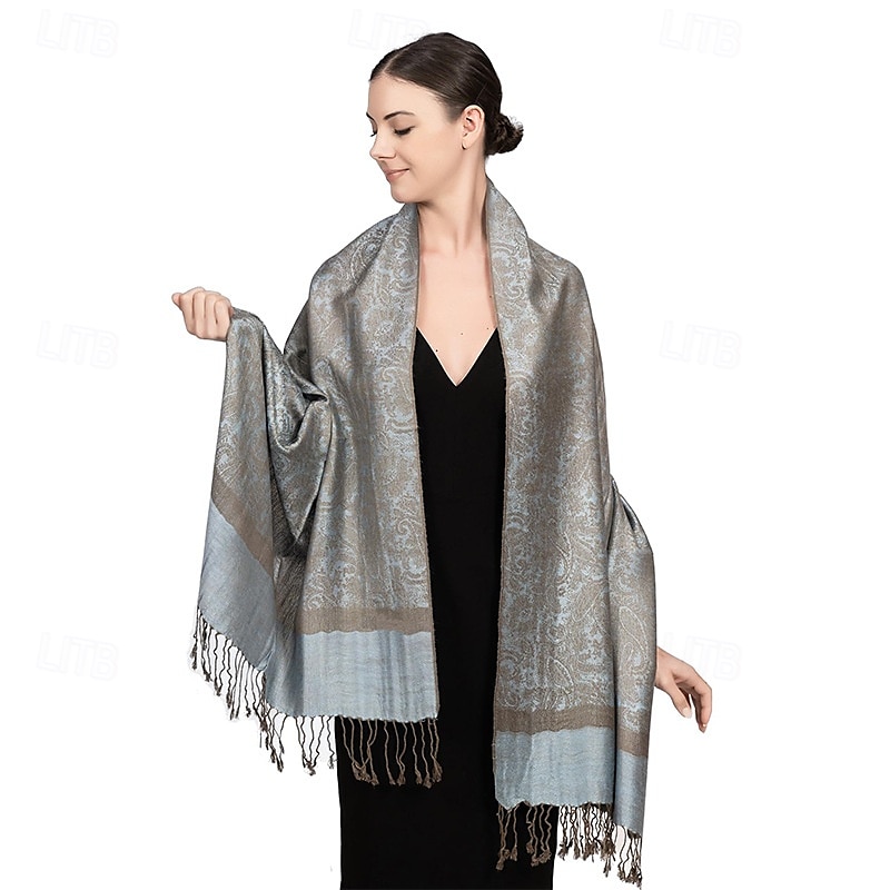 Écharpe châle pashmina en cachemire soyeux Vimate - Écharpe pashmina jacquard double face douce pour femme pour robe de soirée châle de voyage de 2025 ? $26.99 –P8