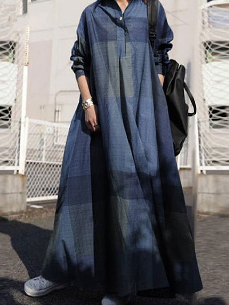 Femmes Robe maxi Robes en coton et lin Robe Décontractée Robe évasée ancien Élégant Basique Vacances Travail Quotidien Coupe Ample Plaid manche longue Col de chemise Jaune Rouge Bleu Printemps Automne de 2025 ? $36.99 –P5