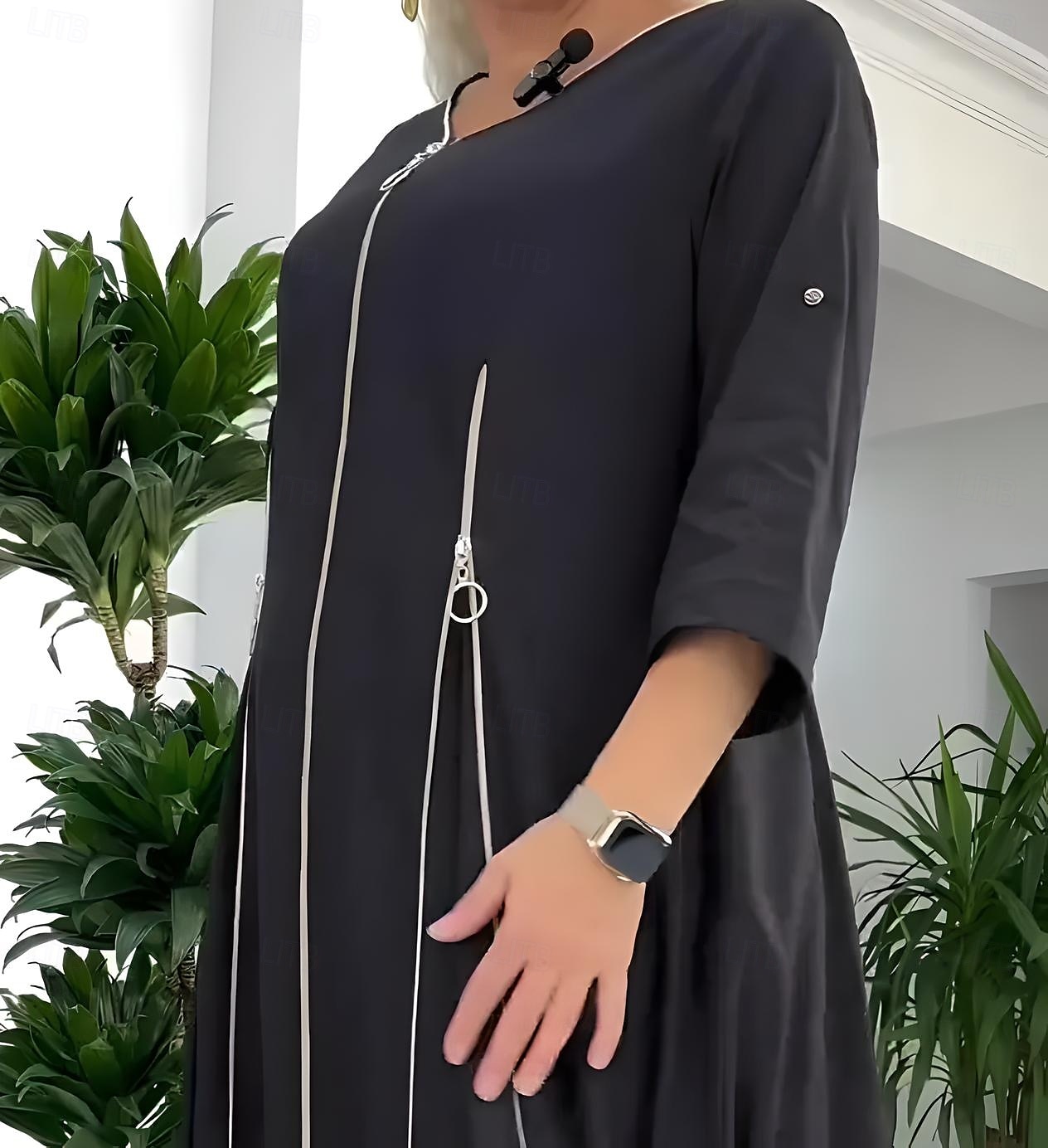 Dame Lang kjole Maxikjole Uformell kjole Arbeidskjole Elegant Stilfull Fritid Feriereise Bryllupsgjest Arbeid Normal عادي 3/4 ermer V-hals Svart Sommer Vår Høst 2025 - $29.99 –P2