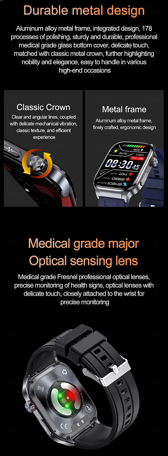 2025年 iMosi ET588 スマートウォッチ 1.96 インチ スマート·ウォッチ ブルートゥース ECG + PPG 温度監視 歩数計 と互換性があります Android iOS 女性 男性 ハンドフリーコール 防水 メディアコントロール IP68 39mmウォッチケース  コレクション – $108.59 –P3