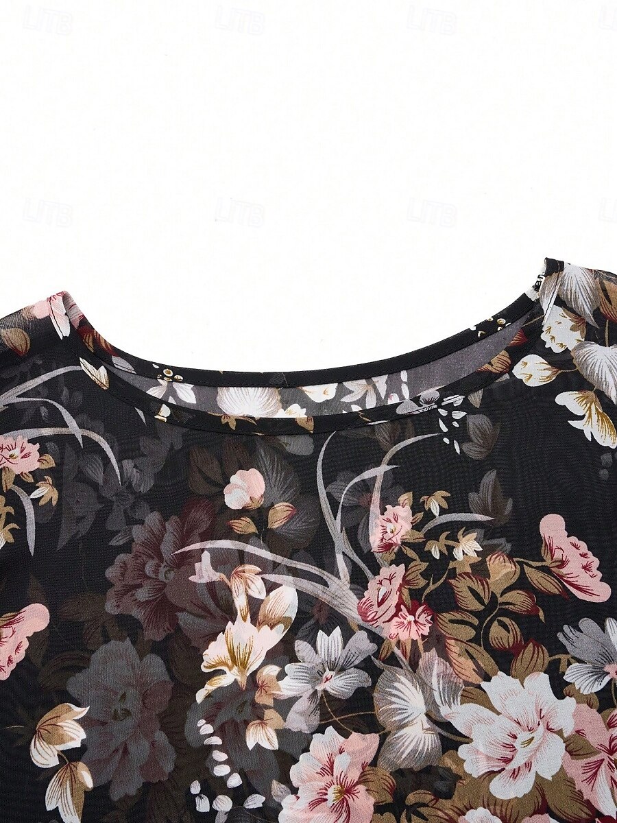 Dame Skjorte Bluse Blomstret Stilfull Fritid 3/4 ermer Crew-hals Vanlige topper Daglig Netting Trykt mønster Svart Sommer 2025 - $21.99 –P5
