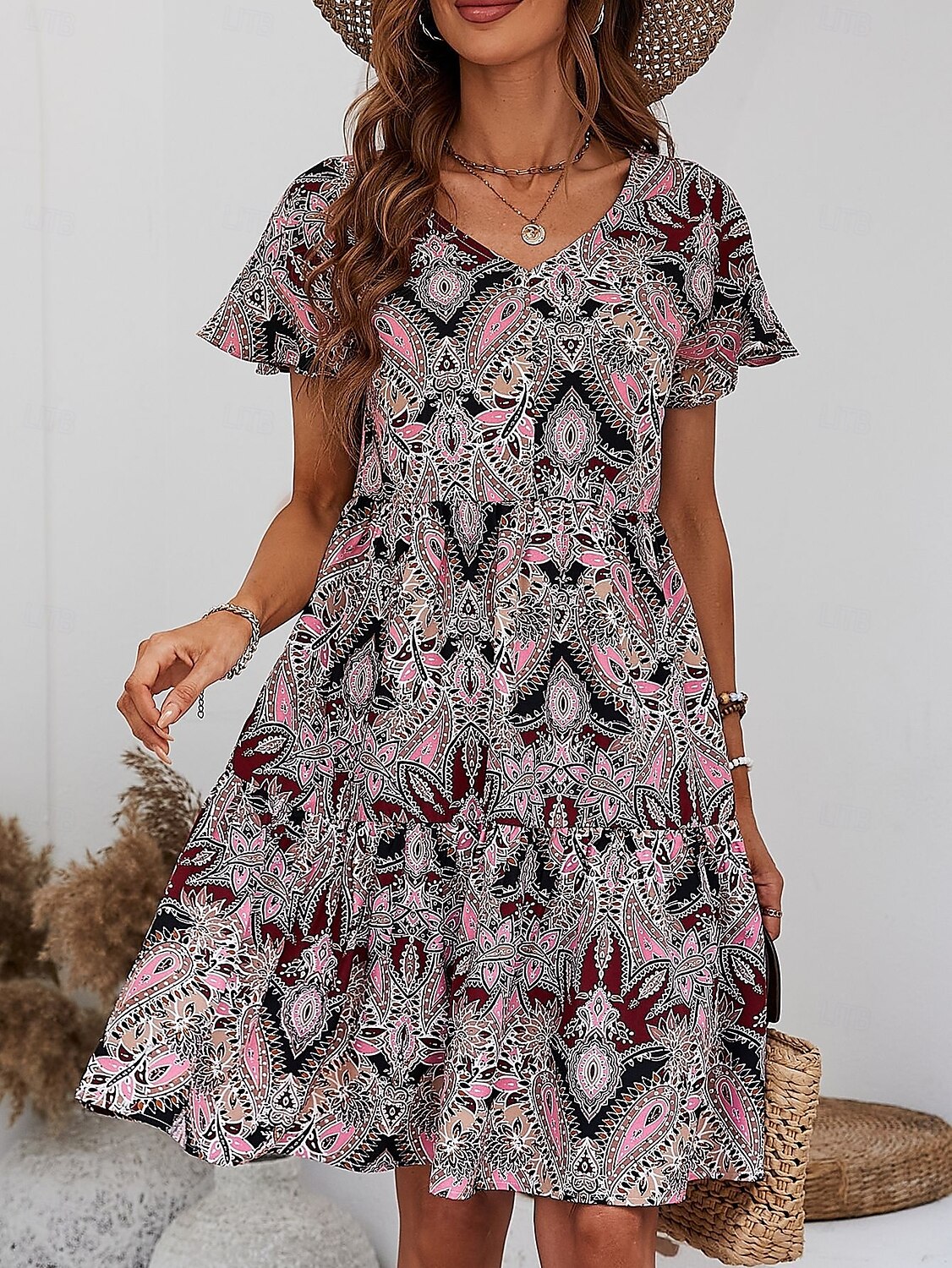 Pentru femei Rochie Lunga Rochie Maxi Rochie de epoca Rochie casual Rochie leagăn Rochie Boho Stilat Casual Vacanță Zilnic Potrivire Formă Floral Manșon scurt În V Roz Îmbujorat Caisă Vară Primăvară 2025 - $22.99 –P4