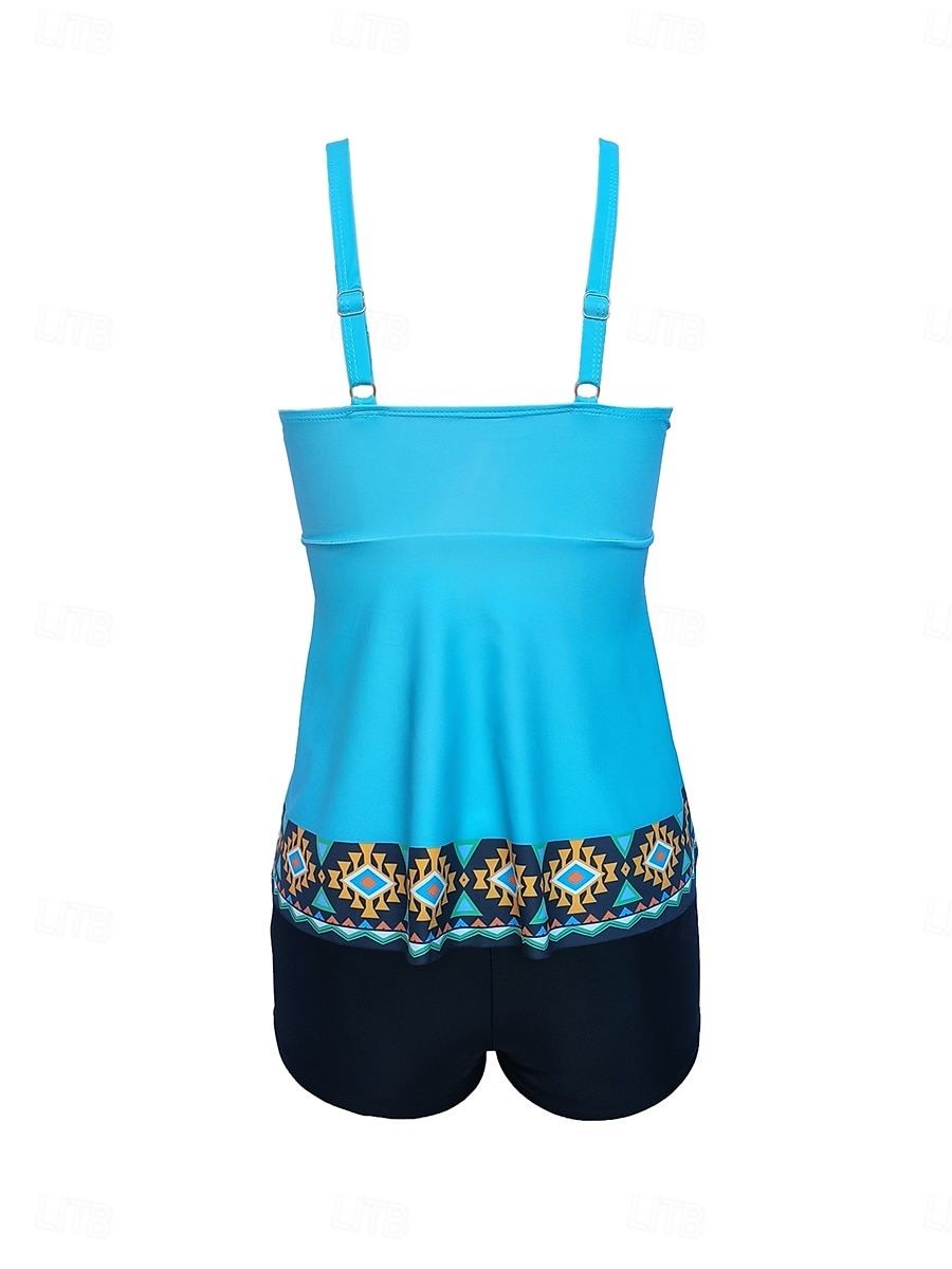 Dam Badkläder Bikini 2 st Pojkeben Baddräkt Öppen rygg Hög midja Smal Semester Standkläder Grafisk U-hals Ärmlös Baddräkter 2025 - $29.99 –P6