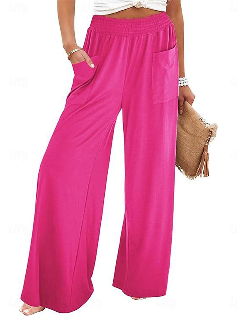 Per donna A zampa Chino Di tendenza Streetwear Lunghezza intera Vita alta Liscio Tasche Cinturino elastico comodo Morbido Comodo Media elasticità Esterno Strada Aalbicocca Fuschia Estate Primavera del 2025 a $24.99 –P7