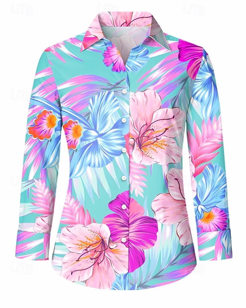 Női Ing Hawaii Kényelmes Virágos Levél Rendszeres Felsők Hosszú Ujjú Ing Gallér Gombok Nyomtatás Rendszeres Illeszkedés Napi Nyári Üdülési Ruhák Tengerparti Ruházat 2025 - $32.99 –P1