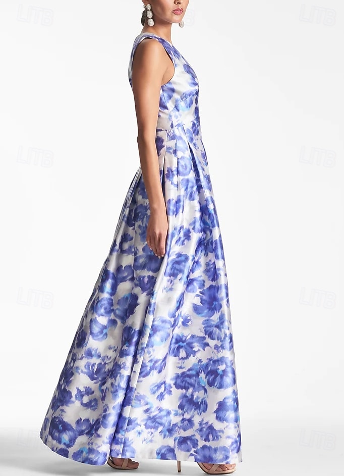 A-linjig Aftonklänning Hög Slits Klänning Strand Bröllop Formell Bröllop Gäst Golvlängd Ärmlös V-hals Ficka Satin med Blommönster Slits Ficka Derby Klänning Racedag Klänning Bröllop Gäst Klänning 2025 2025 - $144.99 –P10