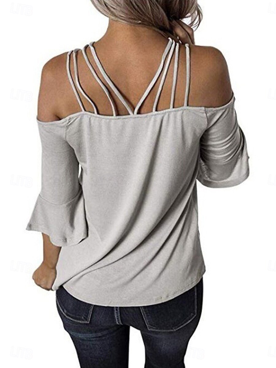 Γυναικεία Μπλουζάκι Σκέτο Μοντέρνα Καθημερινό Μακρυμάνικο Ώμοι Έξω Κανονικά μπλουζάκια Καθημερινά Σαββατοκύριακο Λευκό Ανθισμένο Ροζ Γκρίζο Καλοκαίρι Άνοιξη Φθινόπωρο 2026 - $23.99 –P4