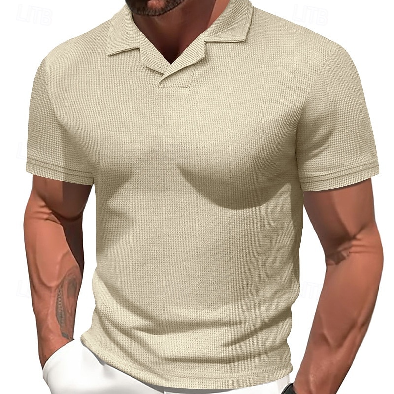 Herren Golfhemd Poloshirt aus Waffelstrick Geschäft Aktiv Klassisch Kurzarm Modisch Modern Feste Farbe Knopf Sommer Frühling Regular Fit Schwarz Weiß Blau Khaki Grau Golfhemd 2025 - $16.49 –P4