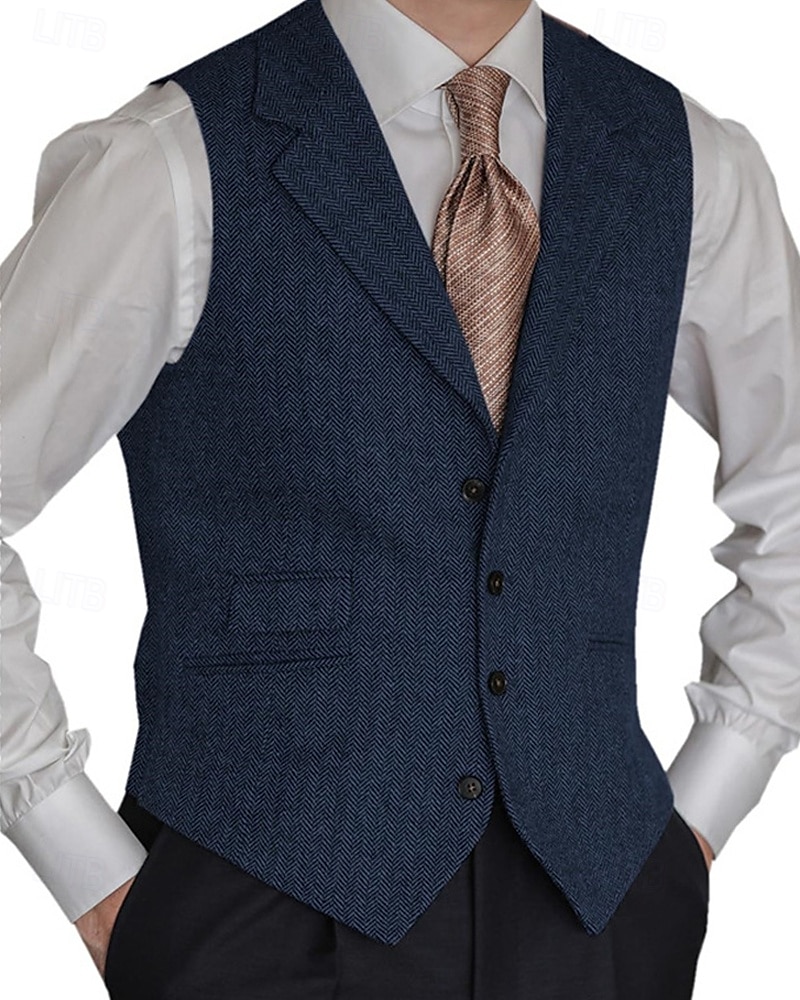 Men's Vest Gilet Vacation Business Daily Date Fashion Casual Spring & Fall Buttons Pocket Polyester Comfortable Plain Single Breasted One-button Lapel Regular Fit Black Red Burgundy Navy Blue Vest 2025 - $41.99 –P10