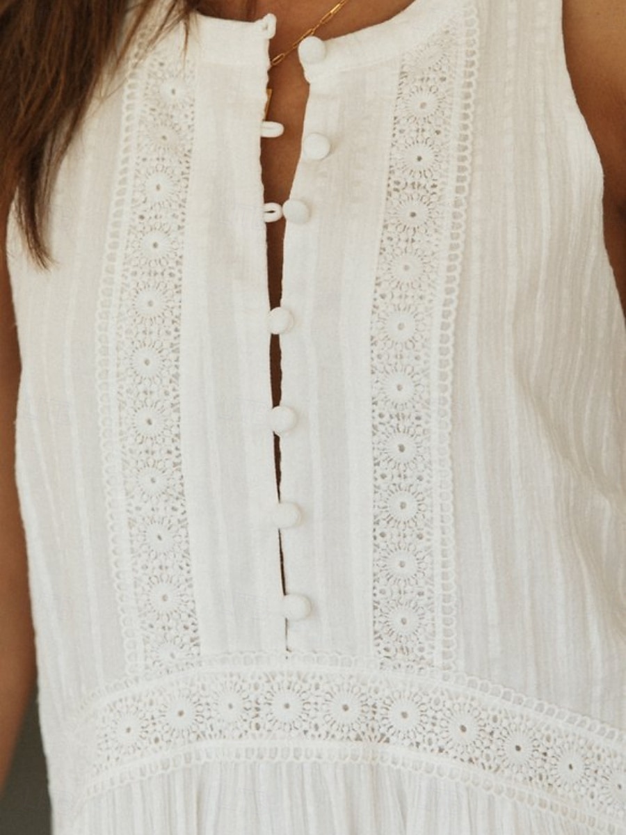 Femmes Mini Robe Robes inspirées du lin Robe Décontractée Robe évasée Robe débardeur Basique Occasionnel Vacances Quotidien Coupe régulière Uni Sans manches Col ras du cou Blanche Été de 2025 ? $32.99 –P7