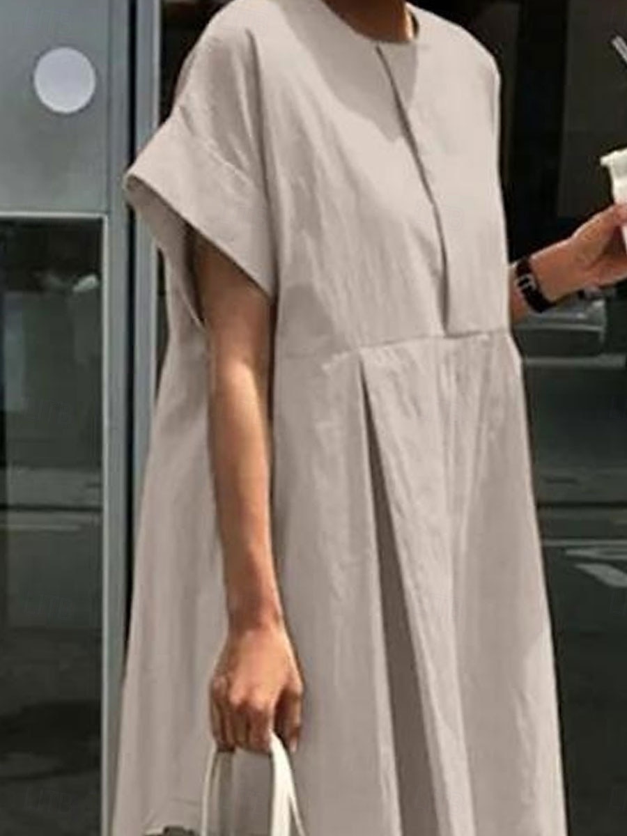 Women's Maxi Dress Cotton Linen Dresses Casual Dress Cotton Maxi Dress Basic Casual Vacation Daily Loose Fit Plain Short Sleeve Crew Neck Khaki Army Green Dark Blue Gray Summer Spring Fall 2025 - $36.99 –P2