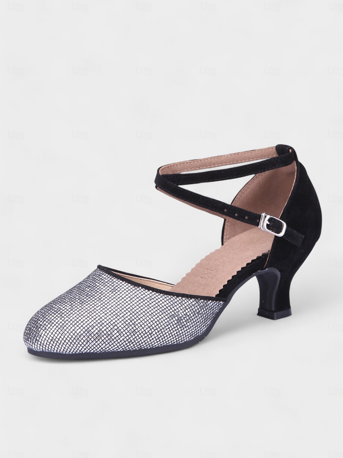 blaue und silberne Glitzer-Tanzschuhe mit überkreuzten Riemen – niedriger Absatzkomfort für Gesellschaftstanz und Bühnenbekleidung 2025 - $32.99 –P2