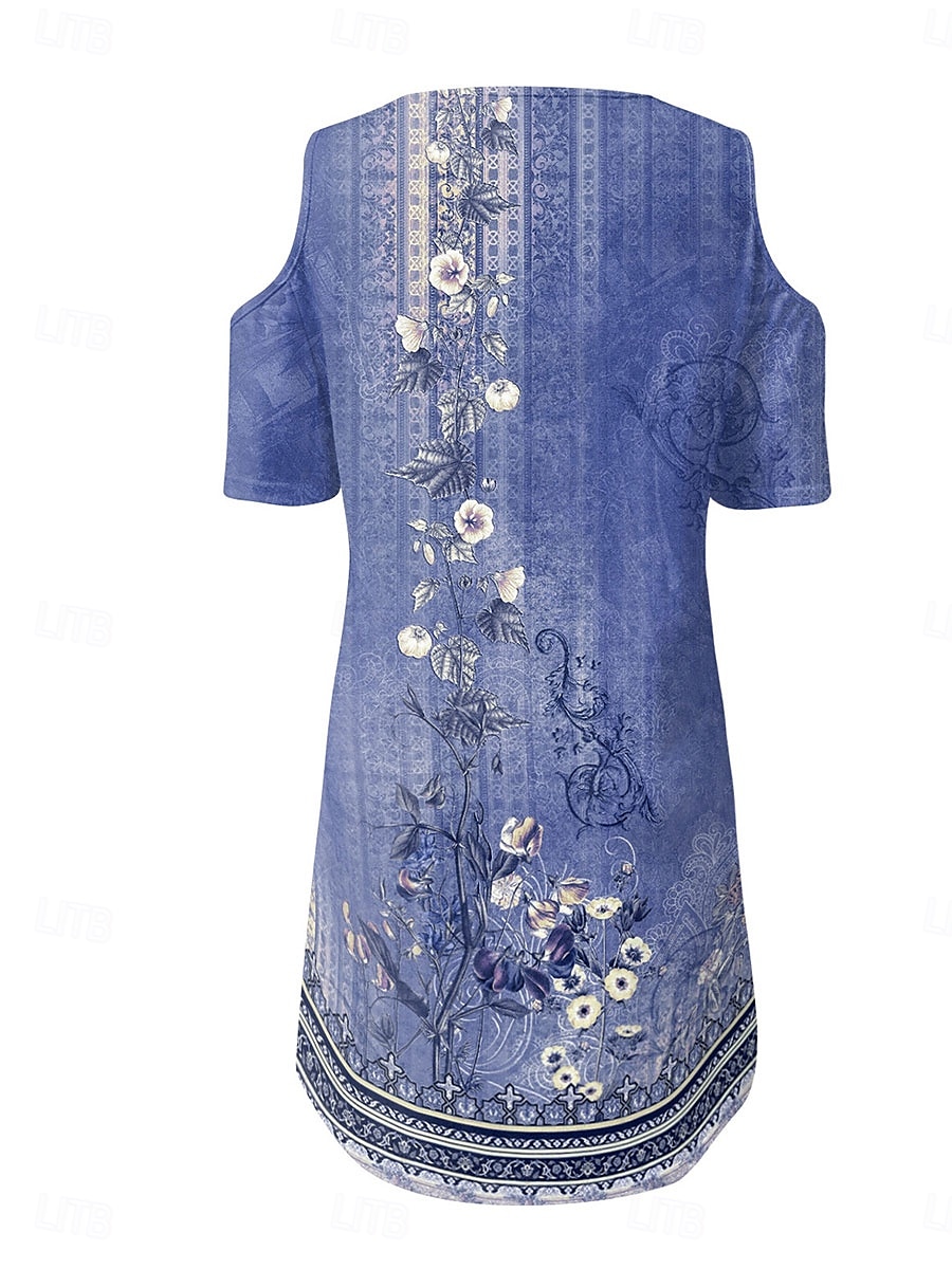 Dame Lang kjole Maxikjole Kjole med A-linje Boho-kjole Elegant Stilfull Fritid Feriereise Daglig Normal Blomstret Kortermet V-hals Rød Blå Lilla Grønn Sommer Vår 2025 - $21.99 –P8