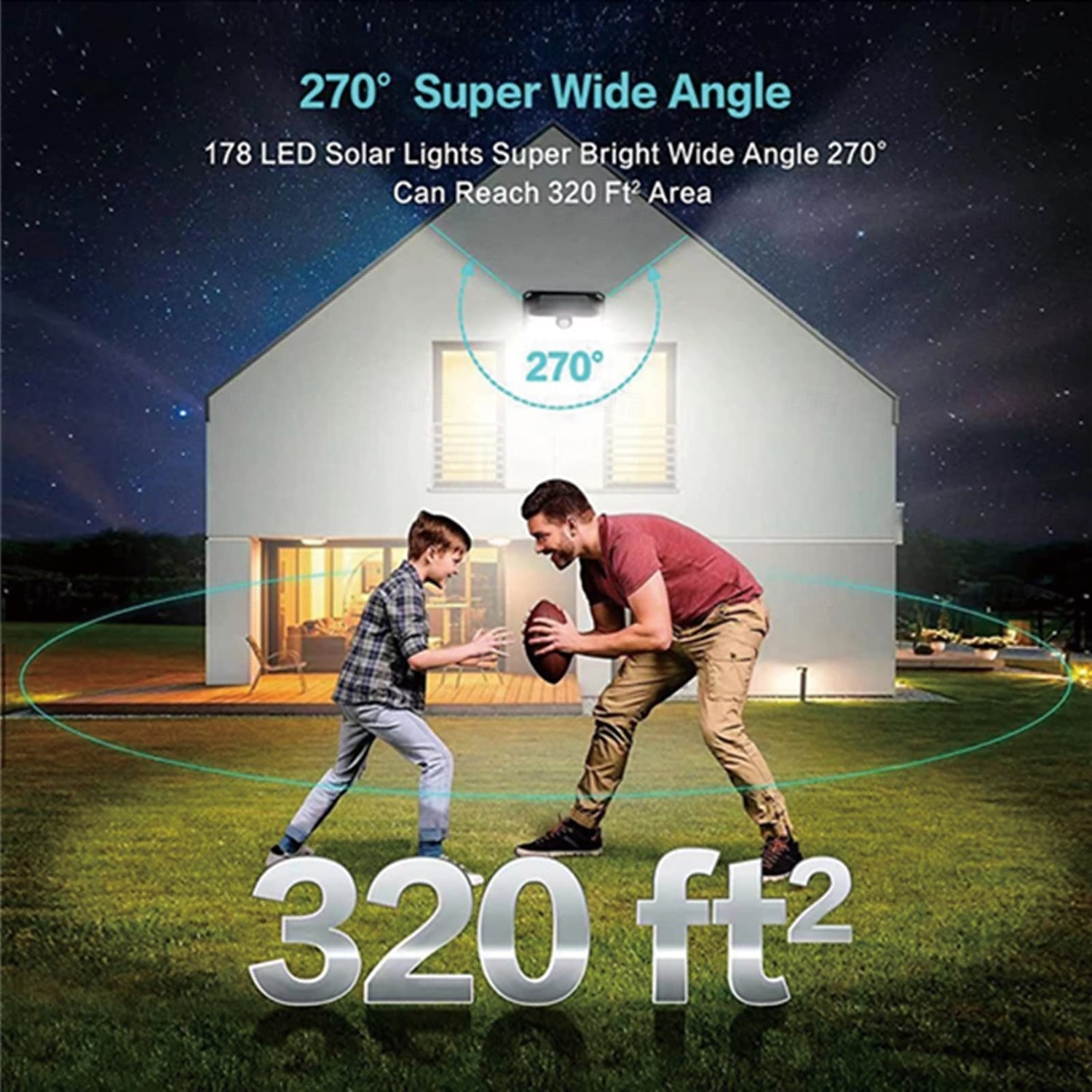 1 шт., уличный солнечный водонепроницаемый настенный светильник, 178 светодиодных лучей, датчик движения, индукционная лампа, широкоугольное освещение 270 градусов, 3 режима, освещение двора, сада, 2026 - $16.49 –P5