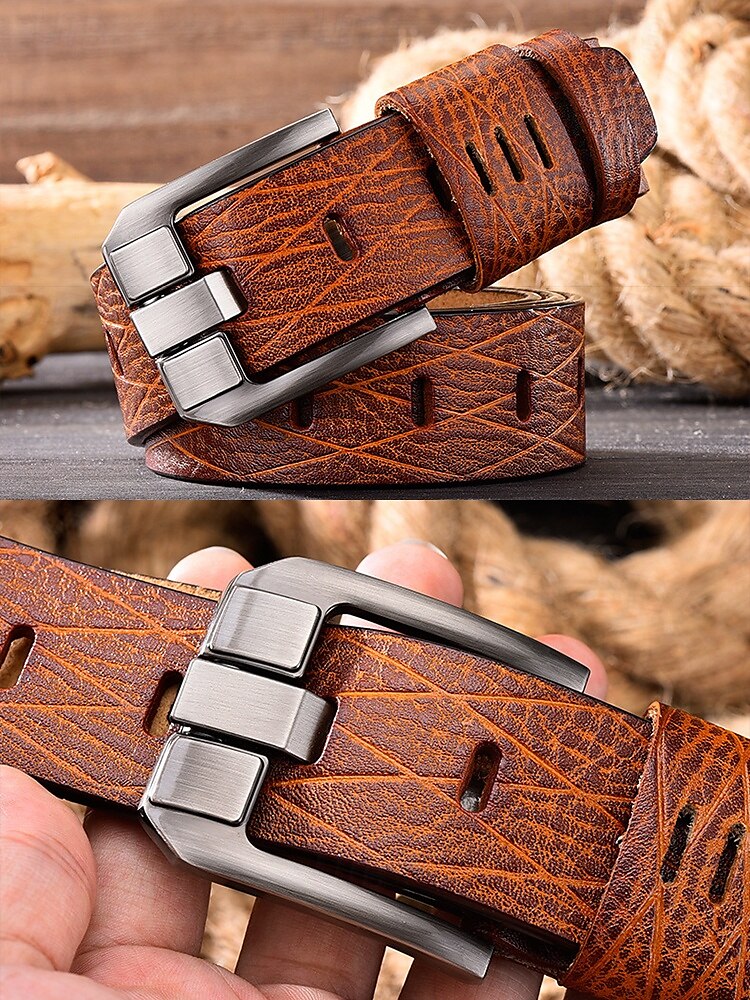 Herrengürtel aus echtem Leder mit robuster Metallschnalle – klassischer Vintage-Stil für Freizeit und formelle Kleidung 2025 - $19.99 –P4