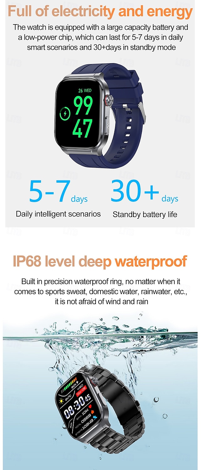 2025年 iMosi ET588 スマートウォッチ 1.96 インチ スマート·ウォッチ ブルートゥース ECG + PPG 温度監視 歩数計 と互換性があります Android iOS 女性 男性 ハンドフリーコール 防水 メディアコントロール IP68 39mmウォッチケース  コレクション – $108.59 –P18