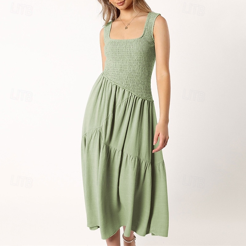 Femmes Robe Midi Robe de remise des diplômes Robe Décontractée Robe trapèze Robe d'été Élégant Occasionnel Vacances Quotidien Date Coupe régulière Uni Sans manches Col Rond Noir Blanche Vert Claire de 2025 ? $29.99 –P10