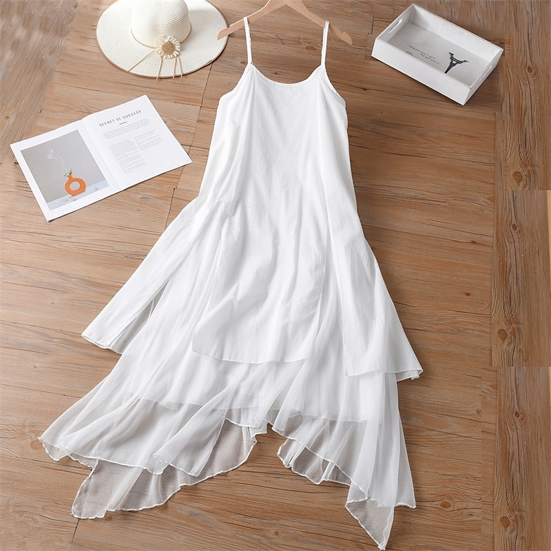 Pentru femei Rochie Lunga Rochie Maxi Rochie casual Rochie de vară Rochie cami Stilat Casual Vacanță Zilnic Dată Fit regulat Simplu Fără manșon Stil Nautic Alb Vară 2025 - $23.99 –P1
