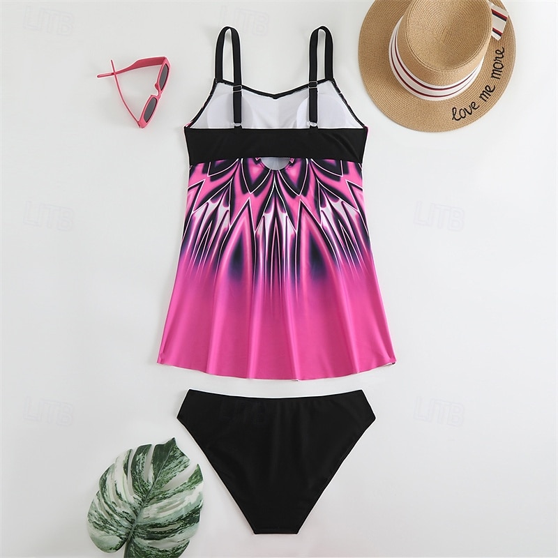 Dames Tankini Tweedelig zwempak V-hals Racerback Zwemkleding Zwemkleding Oranje Groen Ademend Sneldrogend Lichtgewicht Mouwloos - Zwemmen Surfen Strand Zomer Lente Grote maten 2025 - $25.99 –P12