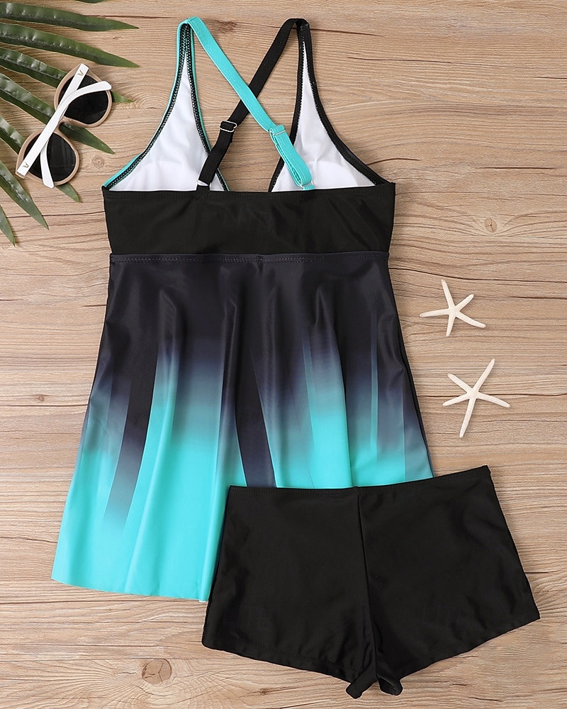 Femme Tankini Maillot De Bain Deux Pièces Col en V Maillots de Bain Maillots de Bain Noir Blanche Respirable Séchage rapide Poids Léger Sans Manches - Natation Surf Plage Eté Printemps Grande Taille de 2025 ? $21.59 –P15
