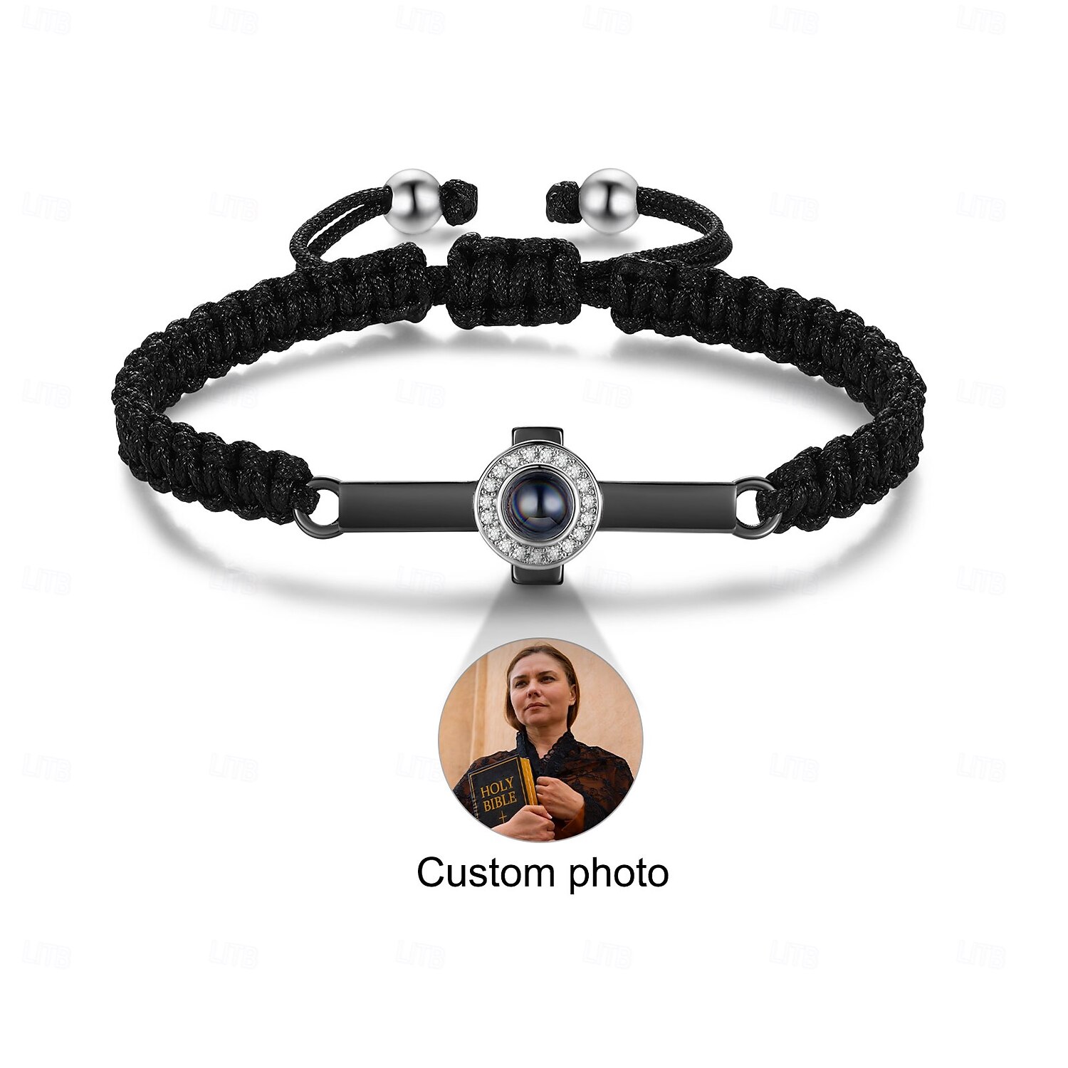 Bracciale incrociato personalizzato con pietra di proiezione fotografica - Miglior regalo per la mamma - Gioielli religiosi per famiglia o amici del 2025 a $34.99 –P6