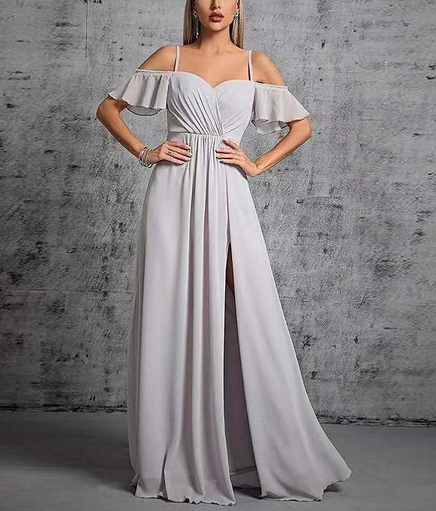 A-Line Bridesmaid Dress V Neck / Sweetheart / Spaghetti Strap Short Sleeve Elegant Floor Length Chiffon / Spandex with Ruffles / Draping / Ruching 2025 - $162.99 –P5