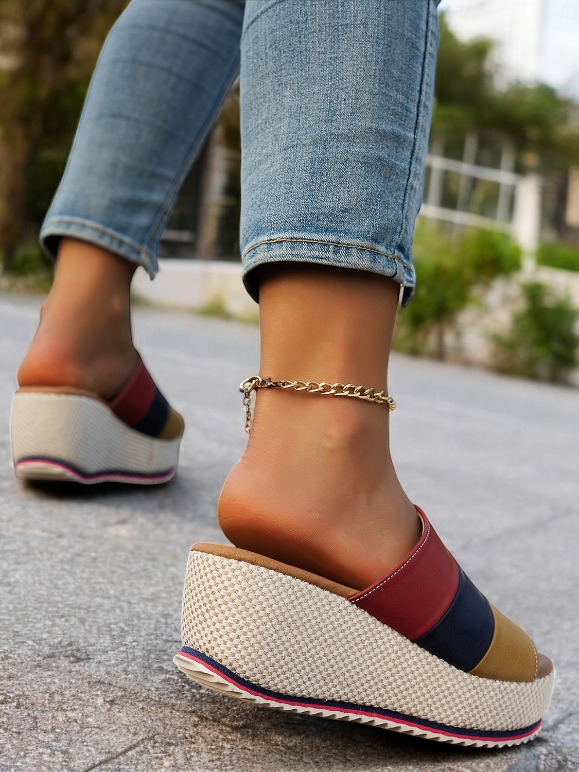 Sandalias de cuña con plataforma multicolor para mujer con punta abierta: zapatos de verano cómodos para salidas informales y vacaciones en la playa 2025 - $32.99 –P5