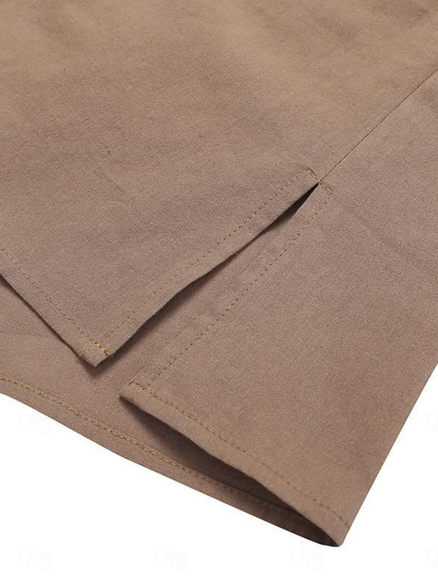 Damen Minikleid Baumwoll-Leinen-Kleider Freizeitkleid Basic Lässig Urlaub Täglich Normale Passform Einfach Dreiviertelarm Rundhalsausschnitt Marineblau Braun Khaki Armeegrün Sommer 2025 - $26.99 –P3