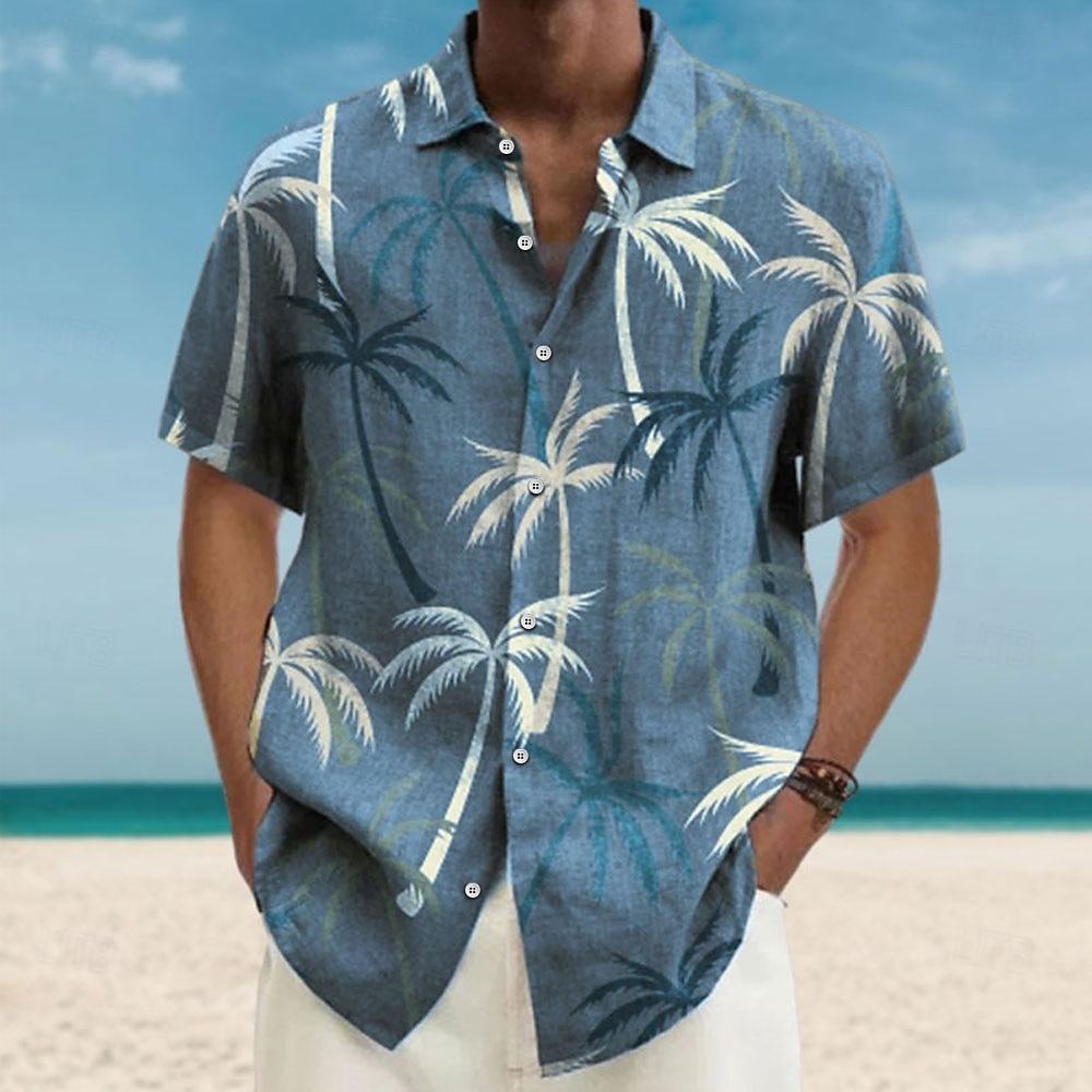 Voor heren Kokosnootboom Tropische planten Overhemd Hawaiiaans overhemd Aloha-shirt Korte Mouw Overhemd Strijkijzer Modieus Streetwear Ontwerper Buiten Straat Casual blauw Paars Bruin S M L 2025 - $24.99 –P3