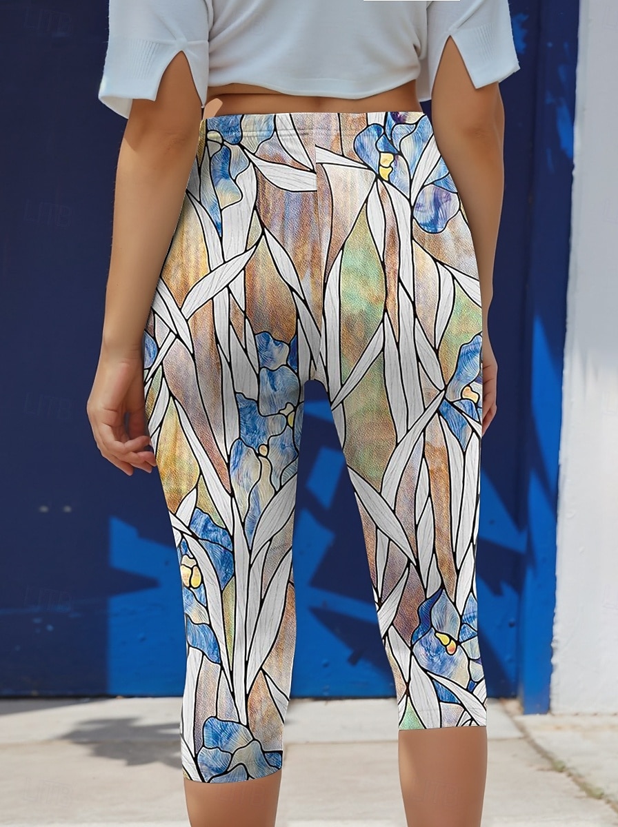 Damleggings capribyxor hög elastisk mode streetwear full längd hög midja blommig tryck termisk varm andas mjuk utomhus daglig gul höst vinter vanlig passform 2025 - $18.99 –P3