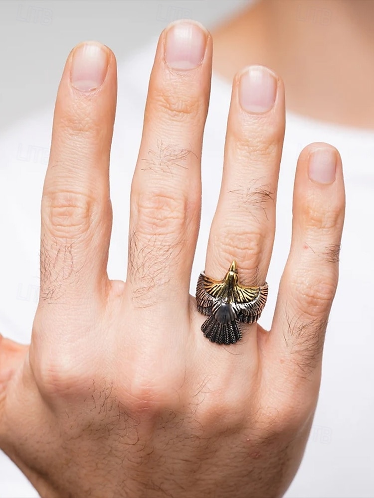Anillo de águila vintage de plata y oro para hombre: diseño animal atrevido, joyería de acero inoxidable, perfecto para uso informal, fiestas y regalos. 2025 - $14.99 –P4